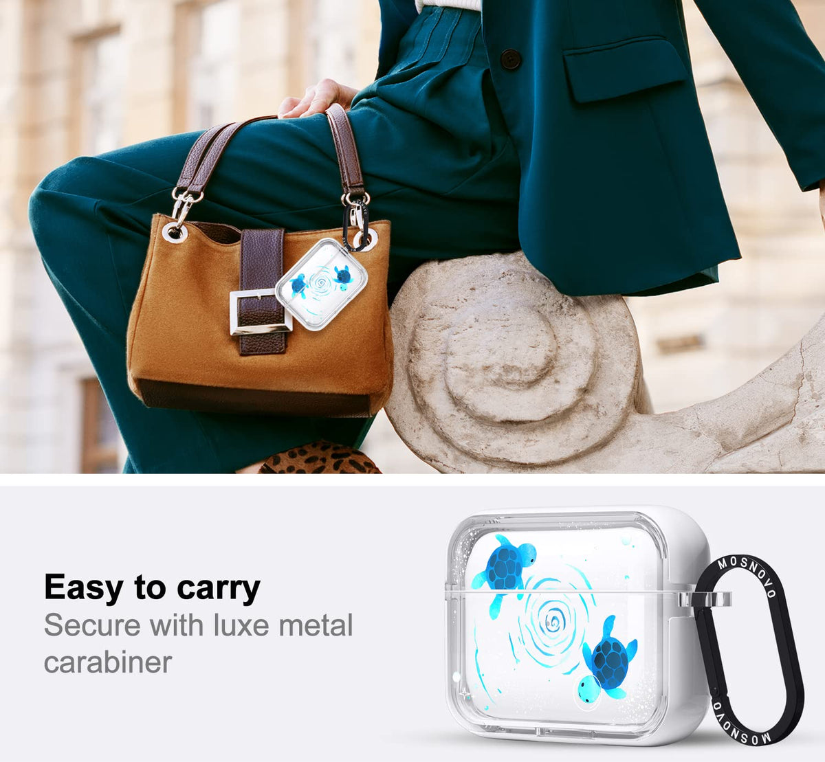 MOSNOVO AirPods Pro 2 case with premium metal ring for easy access.