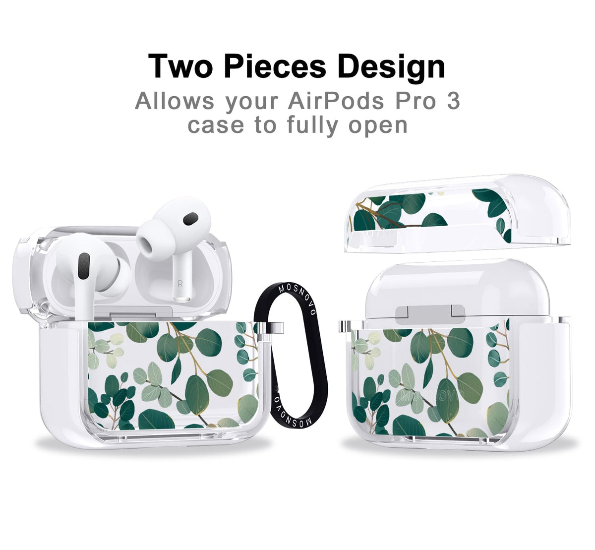 MOSNOVO side profile of AirPods Pro 3 case in eucalyptus showing slim design benefit