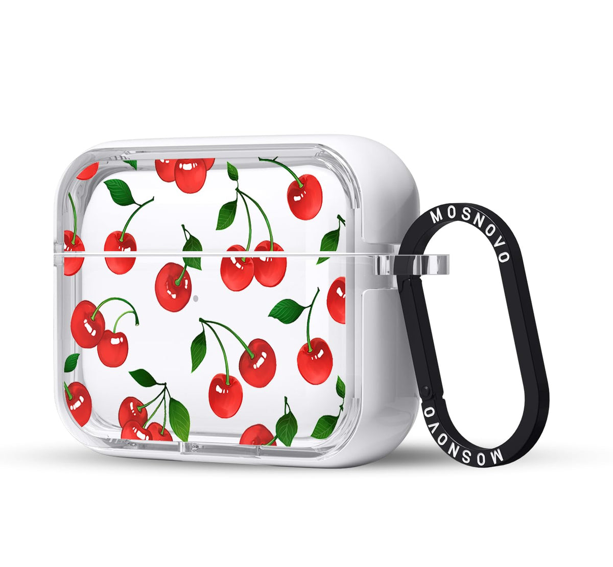 MOSNOVO AirPods Pro case in clear dual-layer with metal ring for quick access.