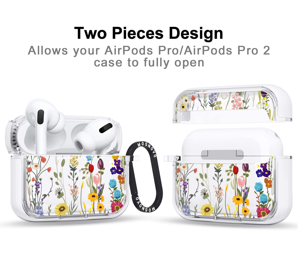 MOSNOVO AirPods Pro Meadow case side view highlights grip-friendly ring for easy access
