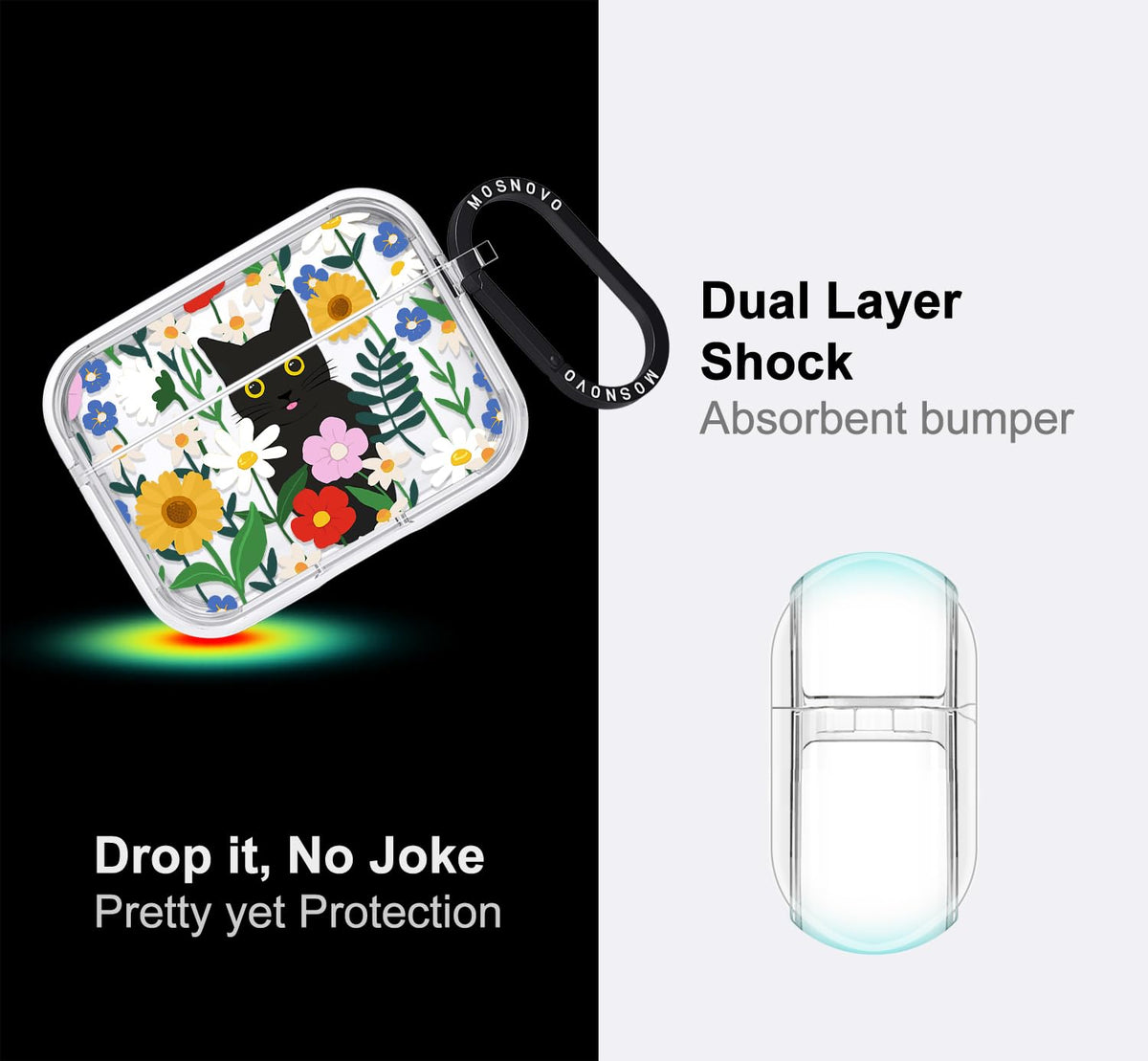 MOSNOVO AirPods Pro case uses clear yellow-resistant material for lasting transparency.