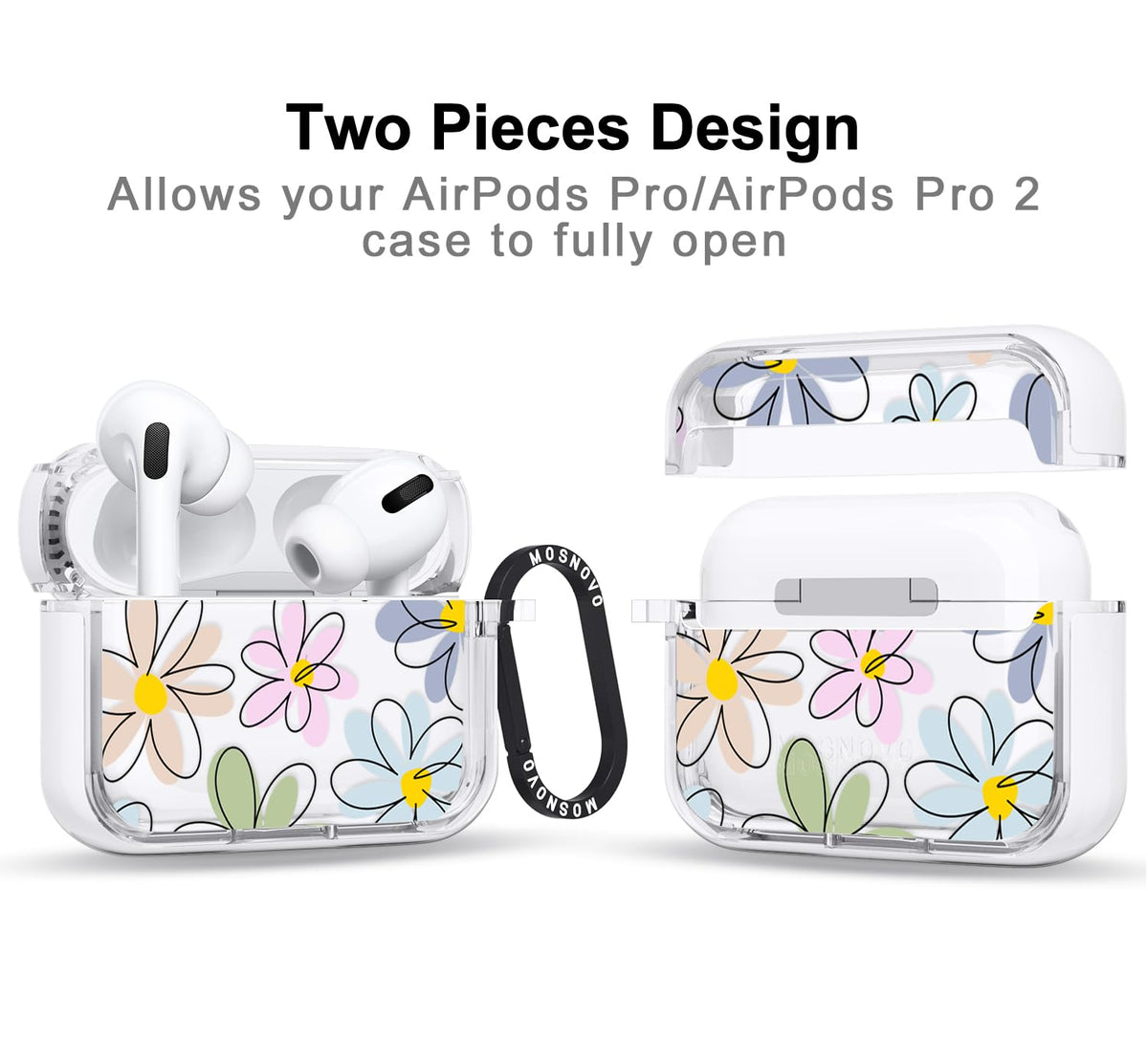 MOSNOVO AirPods Pro case with luxe metal ring for quick access.