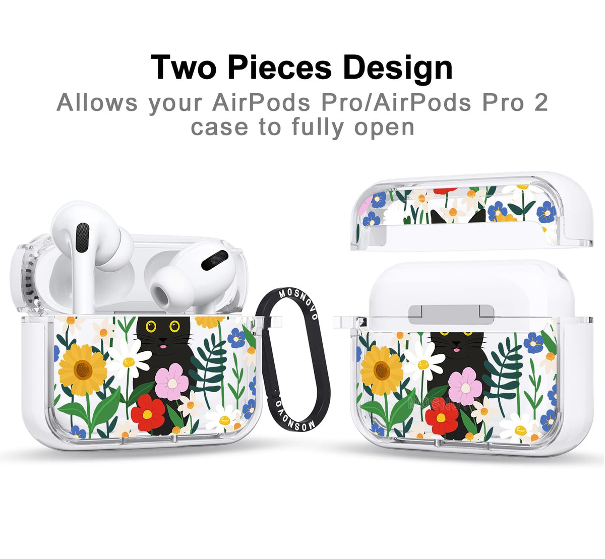 MOSNOVO AirPods Pro case with premium metal ring for easy access and secure attachment.