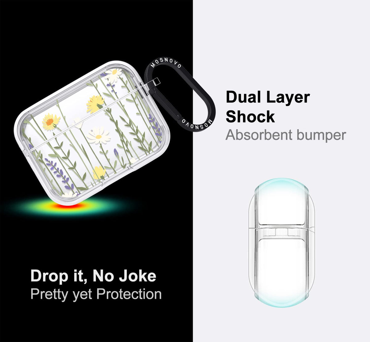 MOSNOVO AirPods Pro case, metal ring for quick access