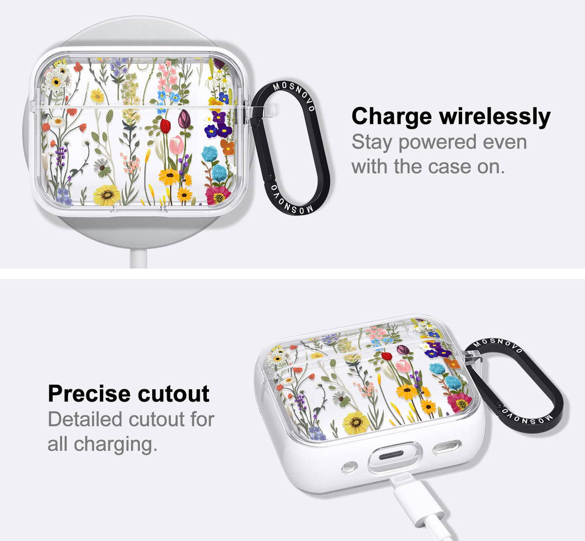MOSNOVO AirPods Pro Meadow case ring detail highlights attachment to belongings