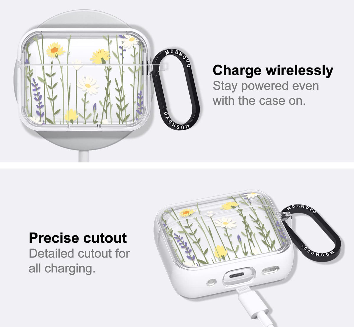 MOSNOVO AirPods Pro case, wireless charging compatible without removal
