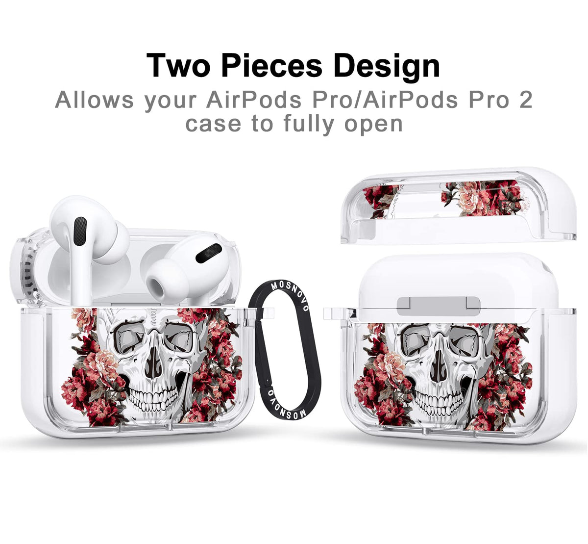 MOSNOVO AirPods Pro case showing wireless charging compatibility without removing the case.