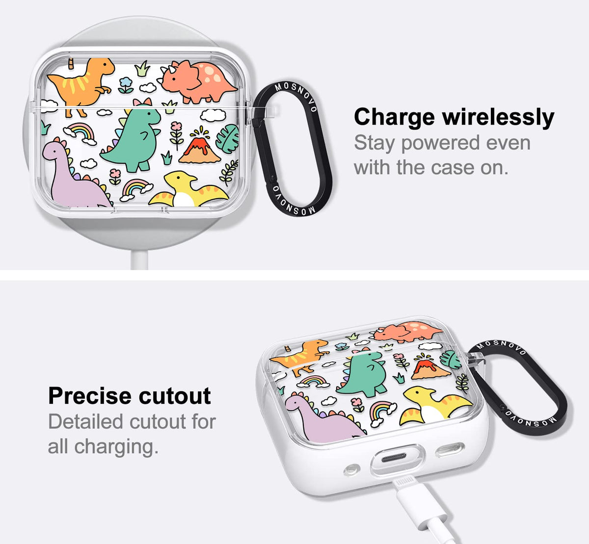 MOSNOVO AirPods Pro clear material stays crystal clear with anti-yellowing tech.