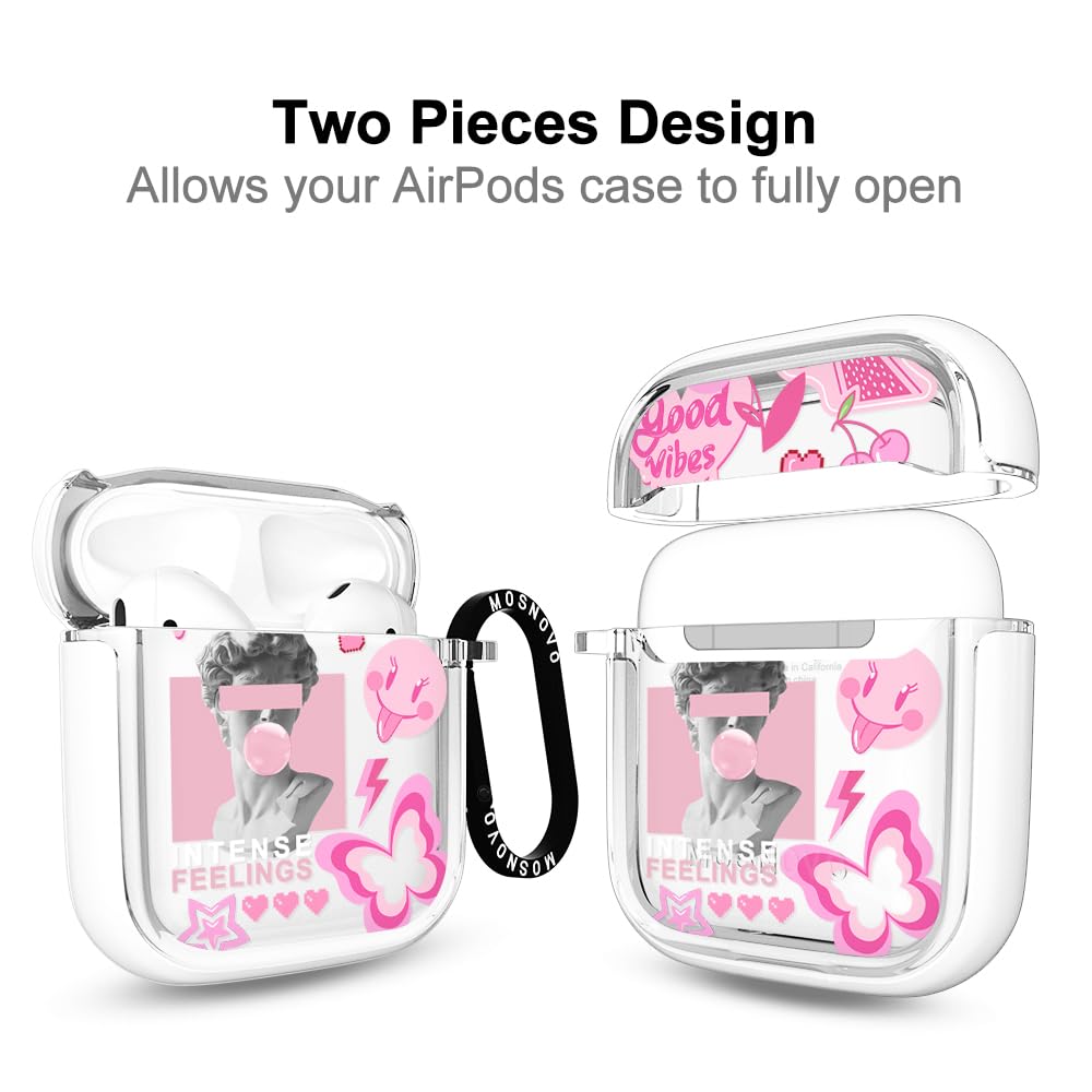 MOSNOVO AirPods case Pink Culture - back view highlighting dual-layer protection.