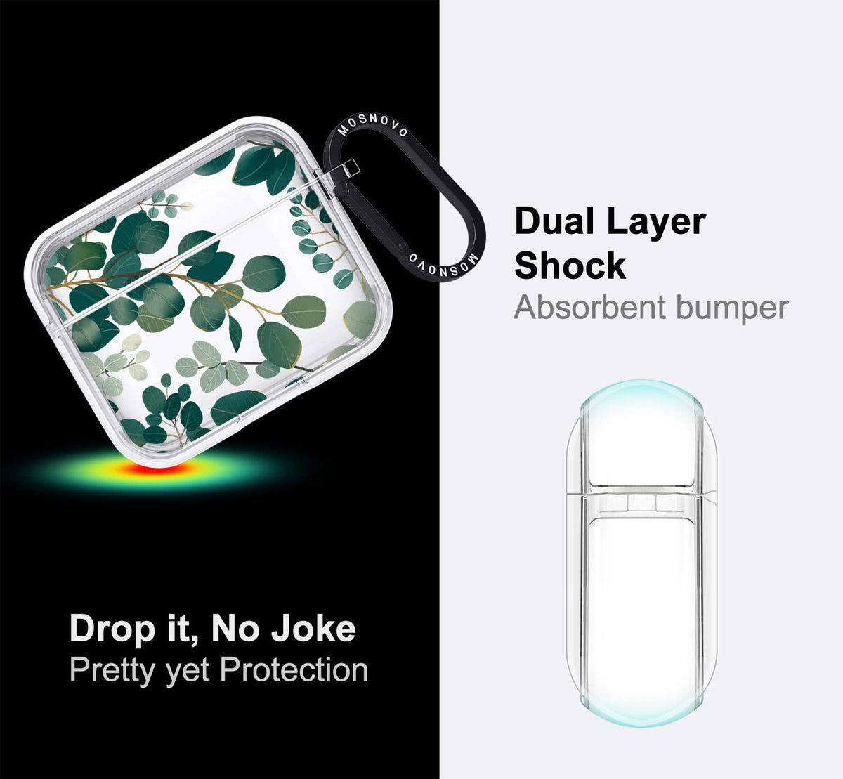 MOSNOVO metal ring accessory attached to AirPods case for quick access.
