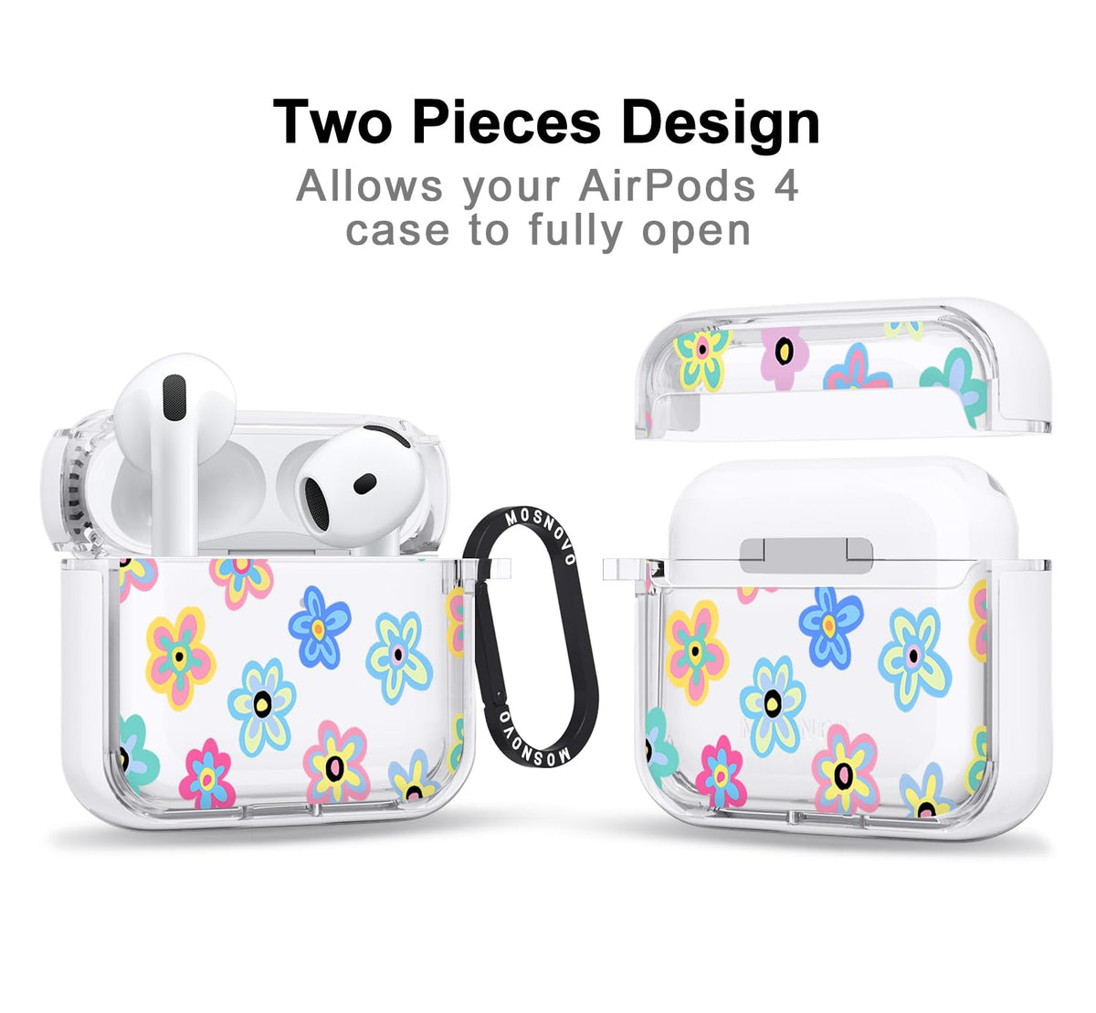 MOSNOVO AirPods 4 case features a luxe metal ring for quick access.