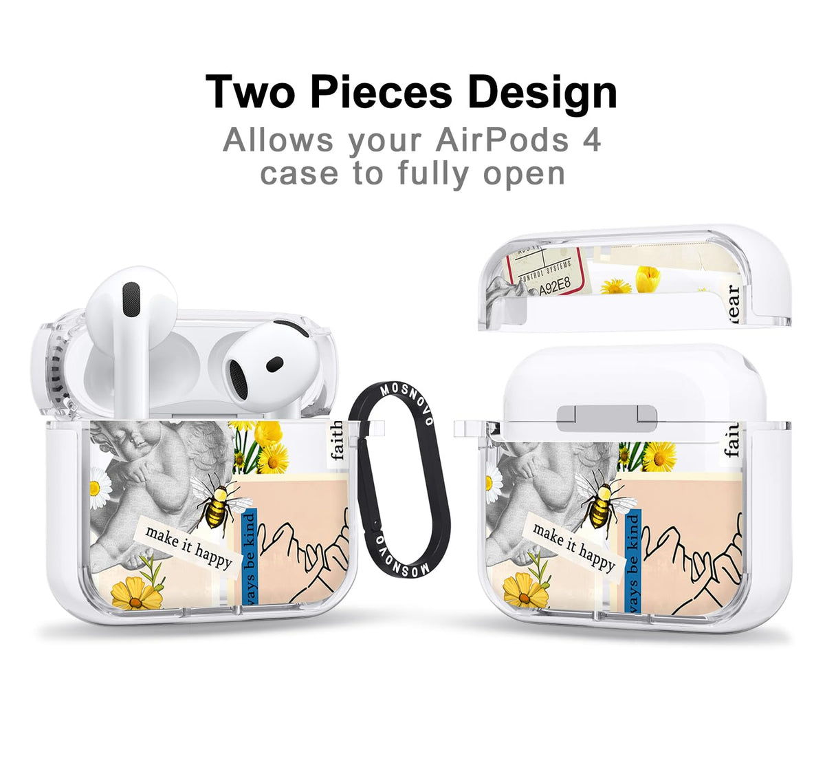 MOSNOVO AirPods 4 case with luxe metal ring keeps your case within reach.