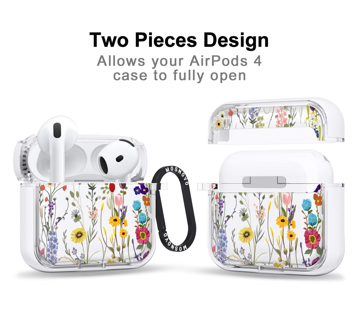 MOSNOVO AirPods 4 case featuring metal ring for easy access and security.