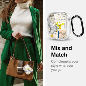 Elegant MOSNOVO protective case on AirPods with a sleek metal ring.