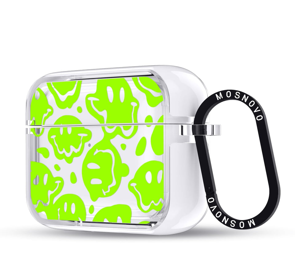 MOSNOVO clear case front view showing Distorted Green Smiles design and protection