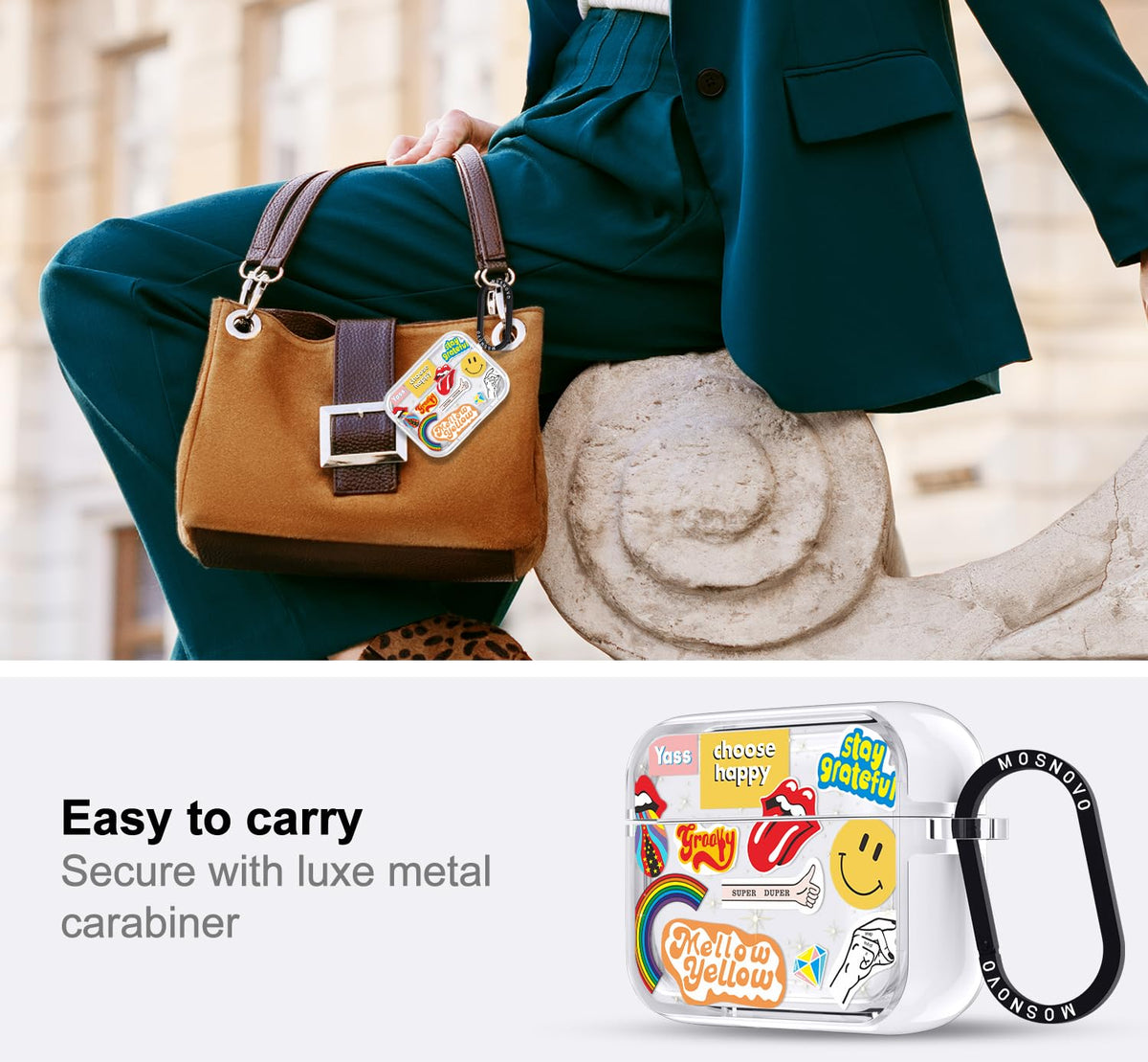 MOSNOVO luxe metal ring clipped to a bag for secure everyday carry