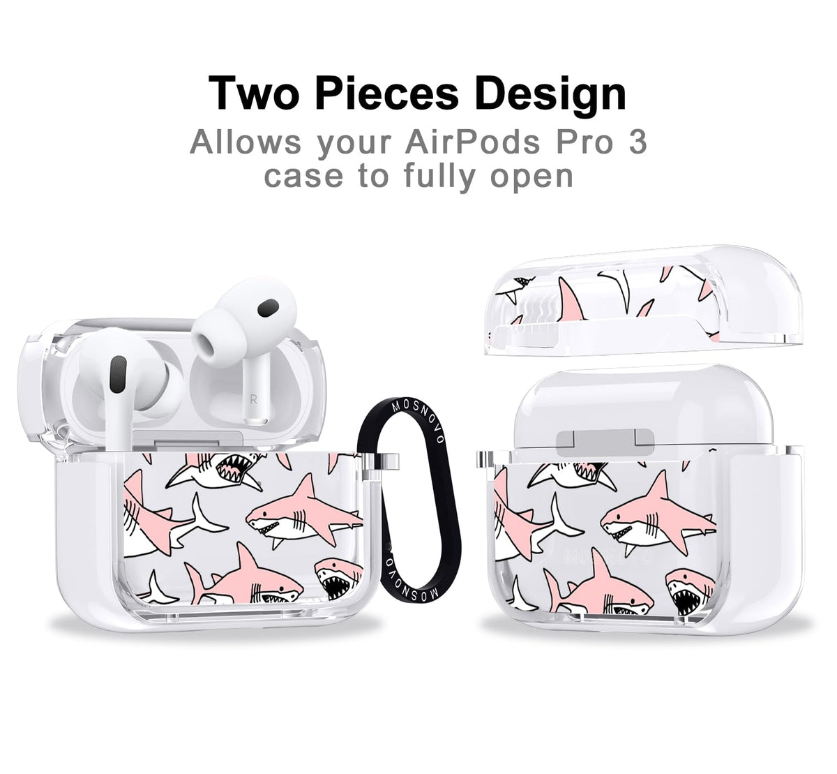 MOSNOVO side profile with lid open showing perfect AirPods Pro 3 fit and access