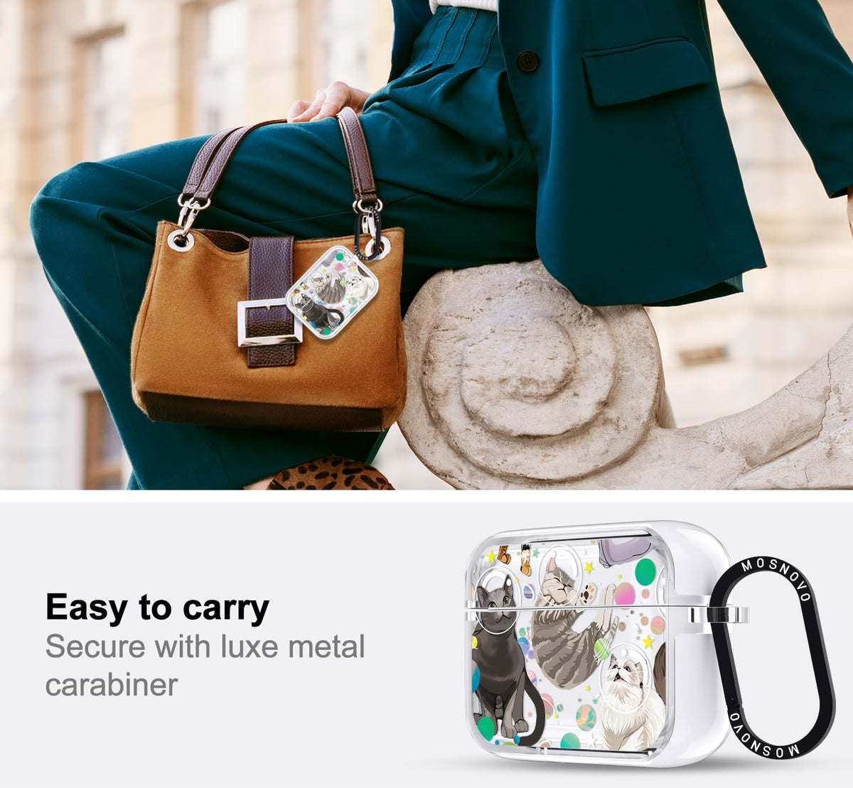 MOSNOVO clipped to backpack showing fast access and portability