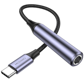 MOSWAG adapter front view showing USB‑C to 6.35mm jack for easy connections