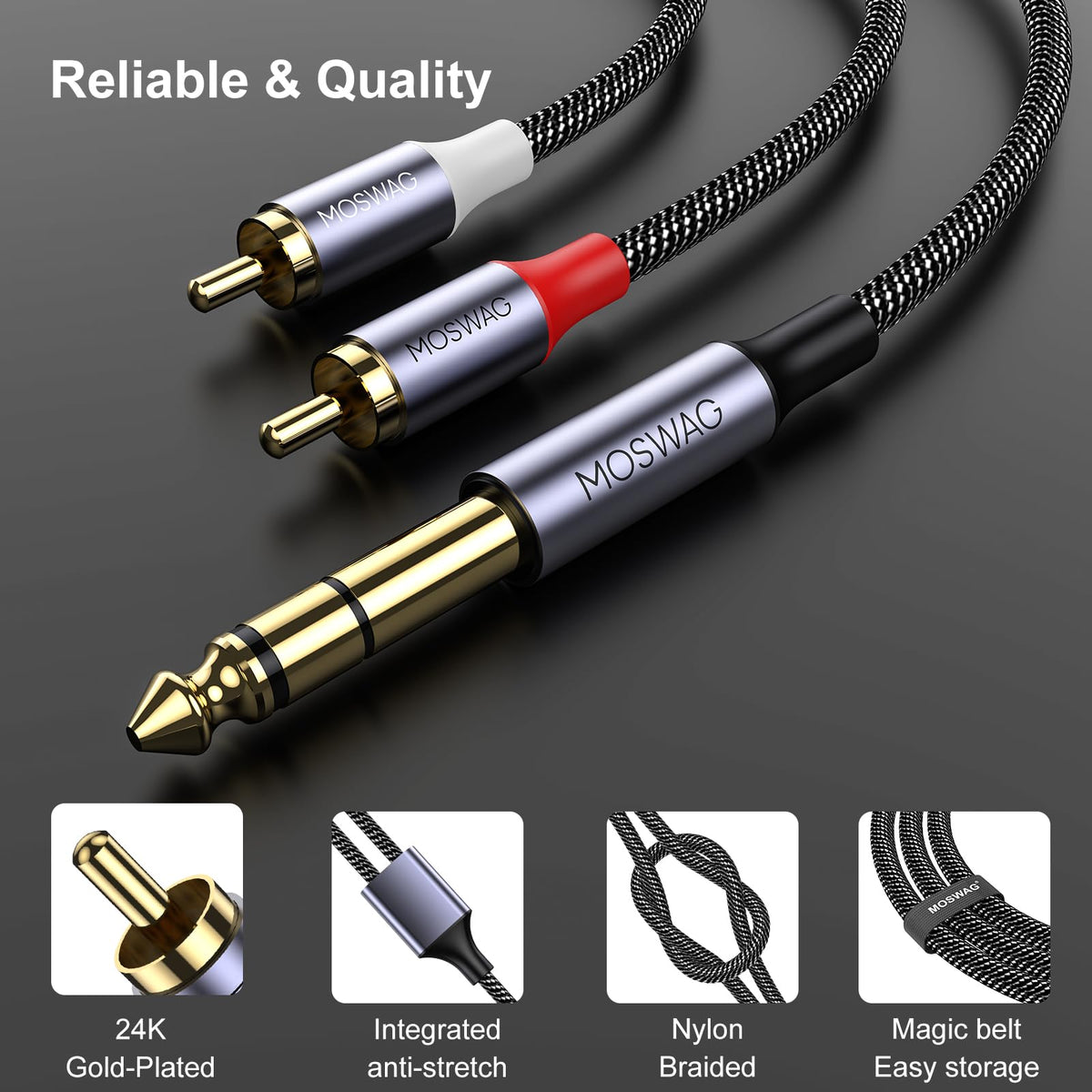 Gold-plated connectors on MOSWAG cable for reliable signal transfer.