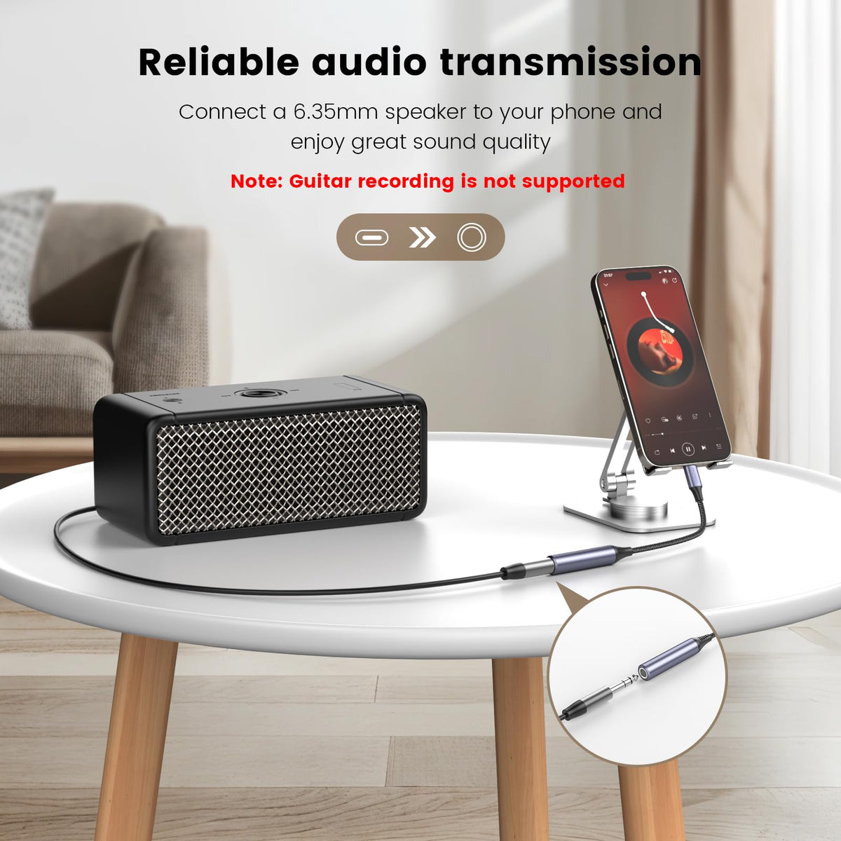 MOSWAG connected to amplifier delivering clear stereo audio to speakers