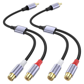 MOSWAG RCA splitter 1m to 2f cables delivering clean stereo signals for subs and speakers.