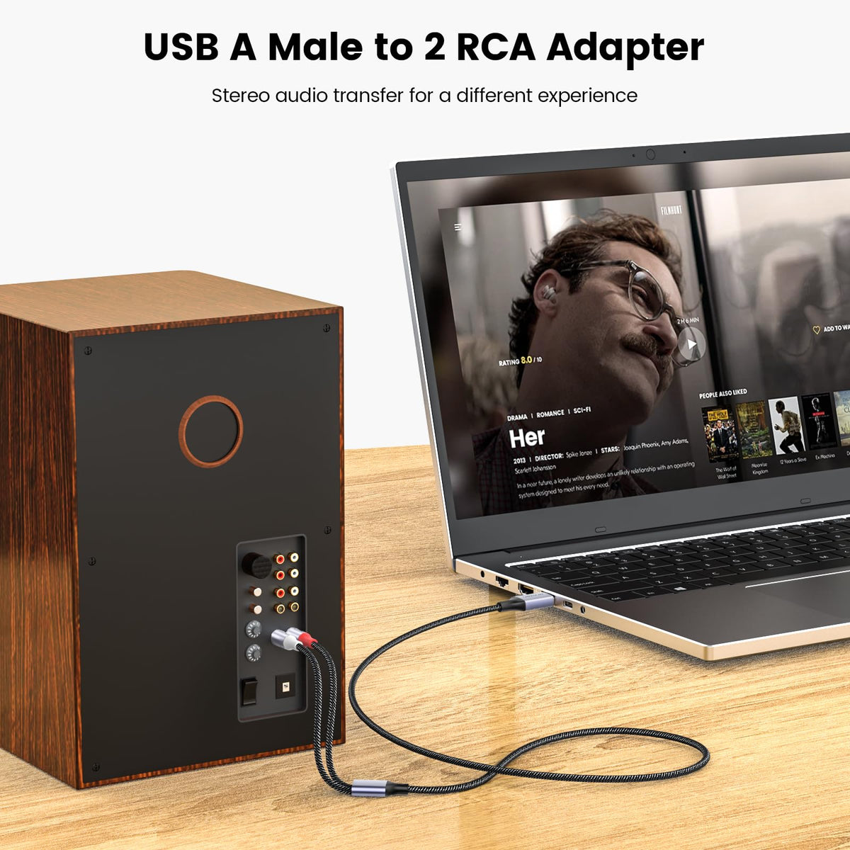 MOSWAG USB to Dual RCA Cable gold-plated connectors enable minimal signal loss