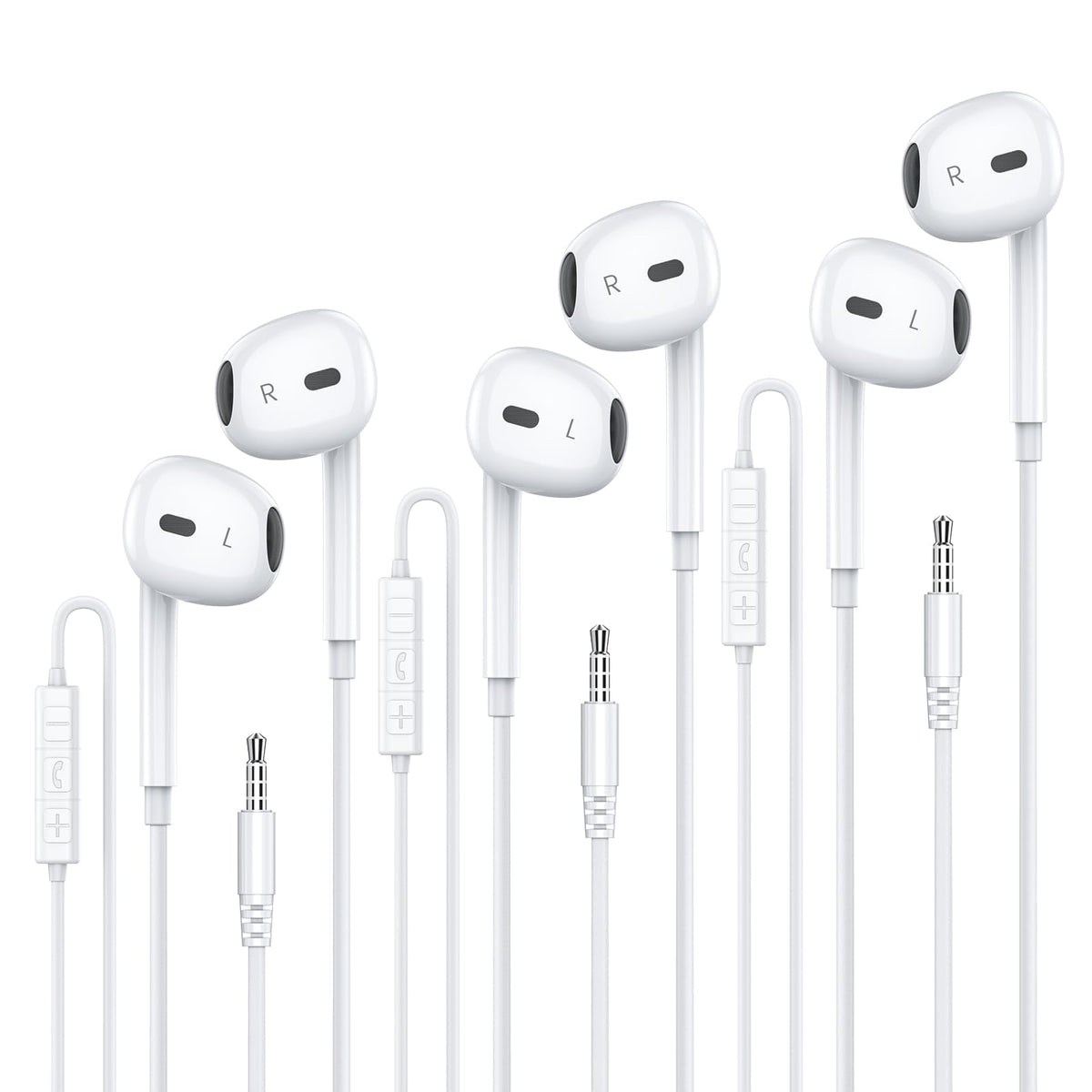 MOSWAG wired earbuds with 3.5mm gold-plated plug for universal fit.