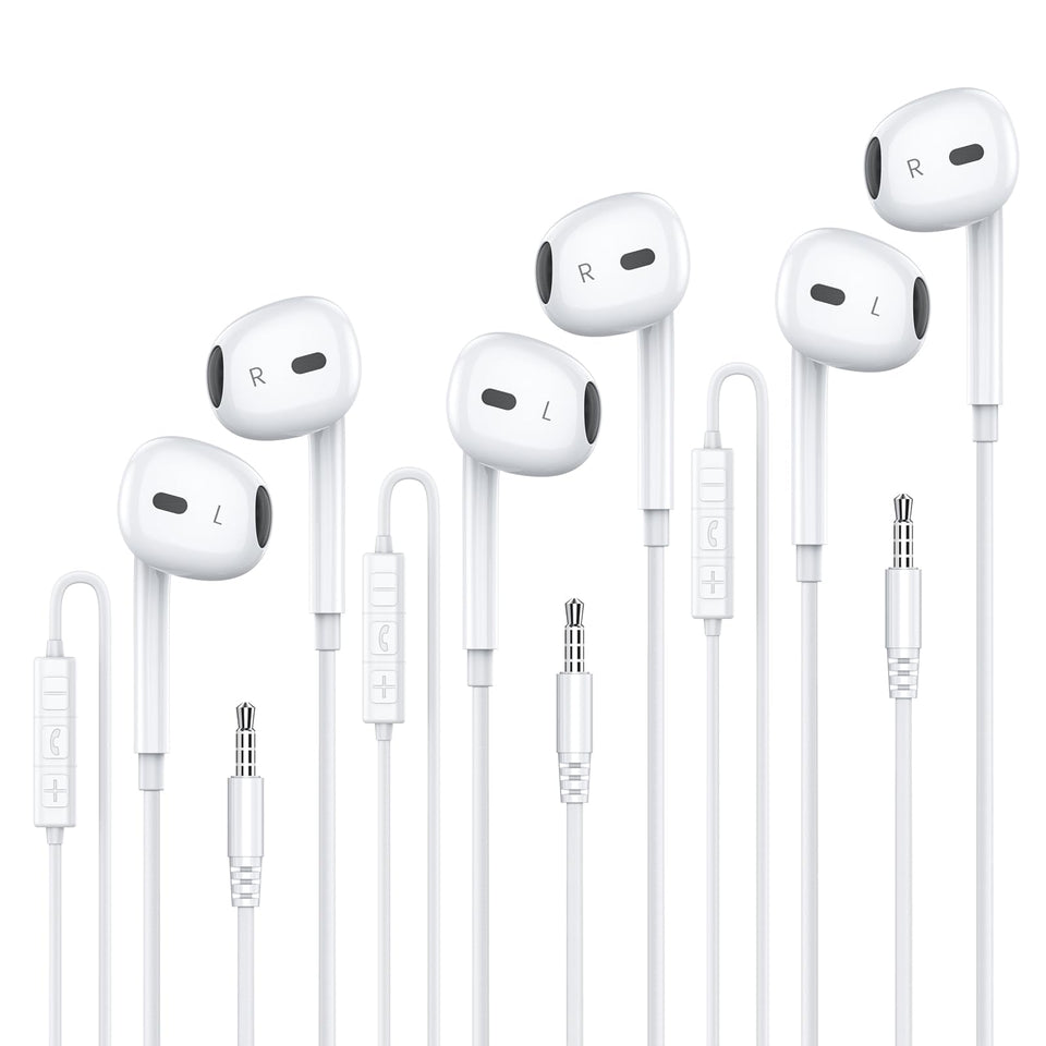 MOSWAG wired earbuds with 3.5mm gold-plated plug for universal fit.