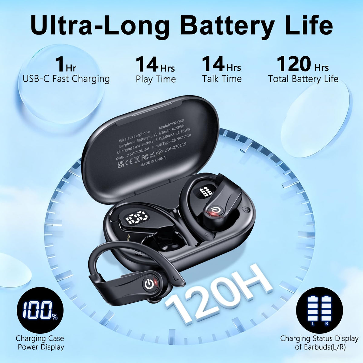 Mosyxe Earbuds case provides up to 120 hours playback