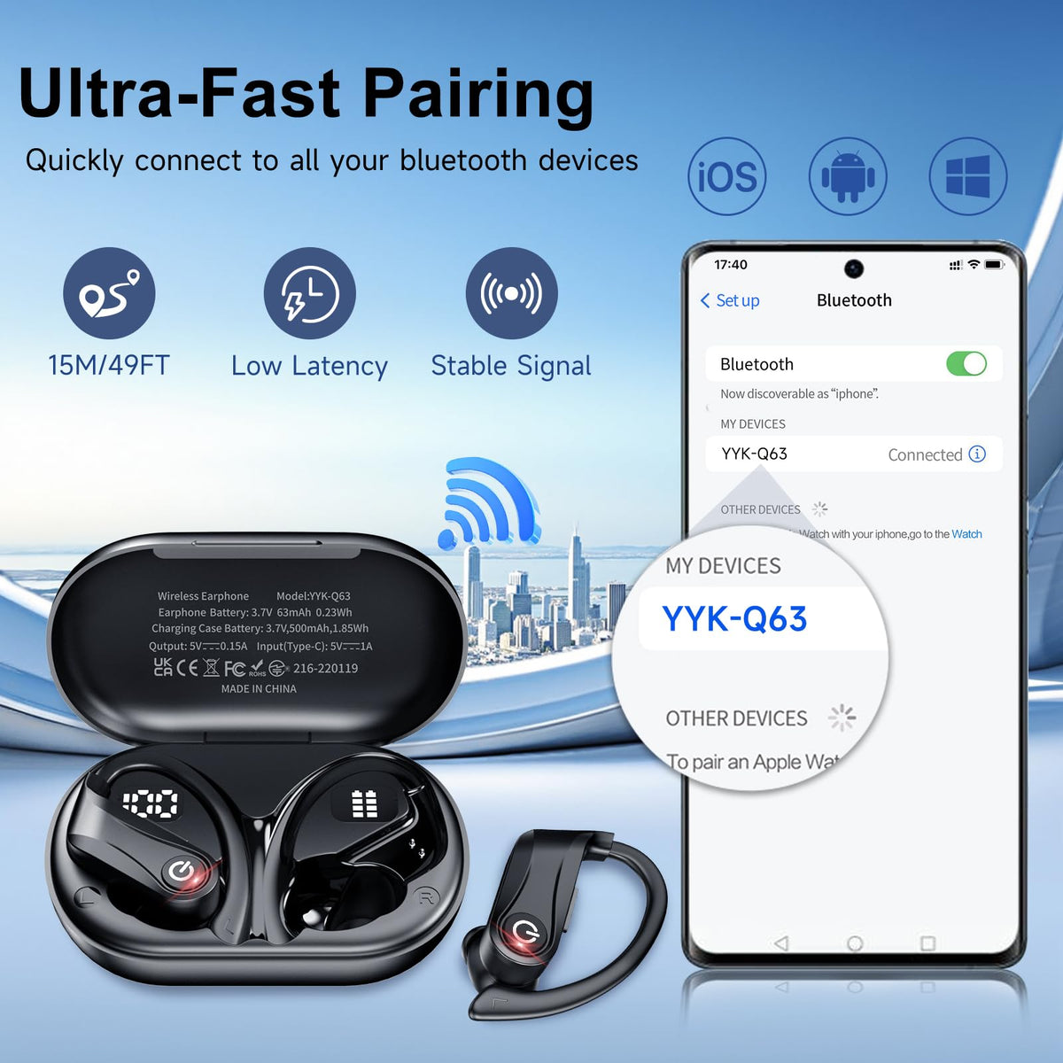 Mosyxe Earbuds compact charging case for on-the-go power