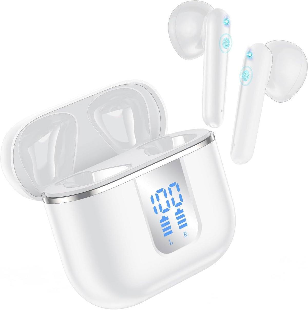 Mosyxe Translation Earbuds in charging case for easy transport and use.