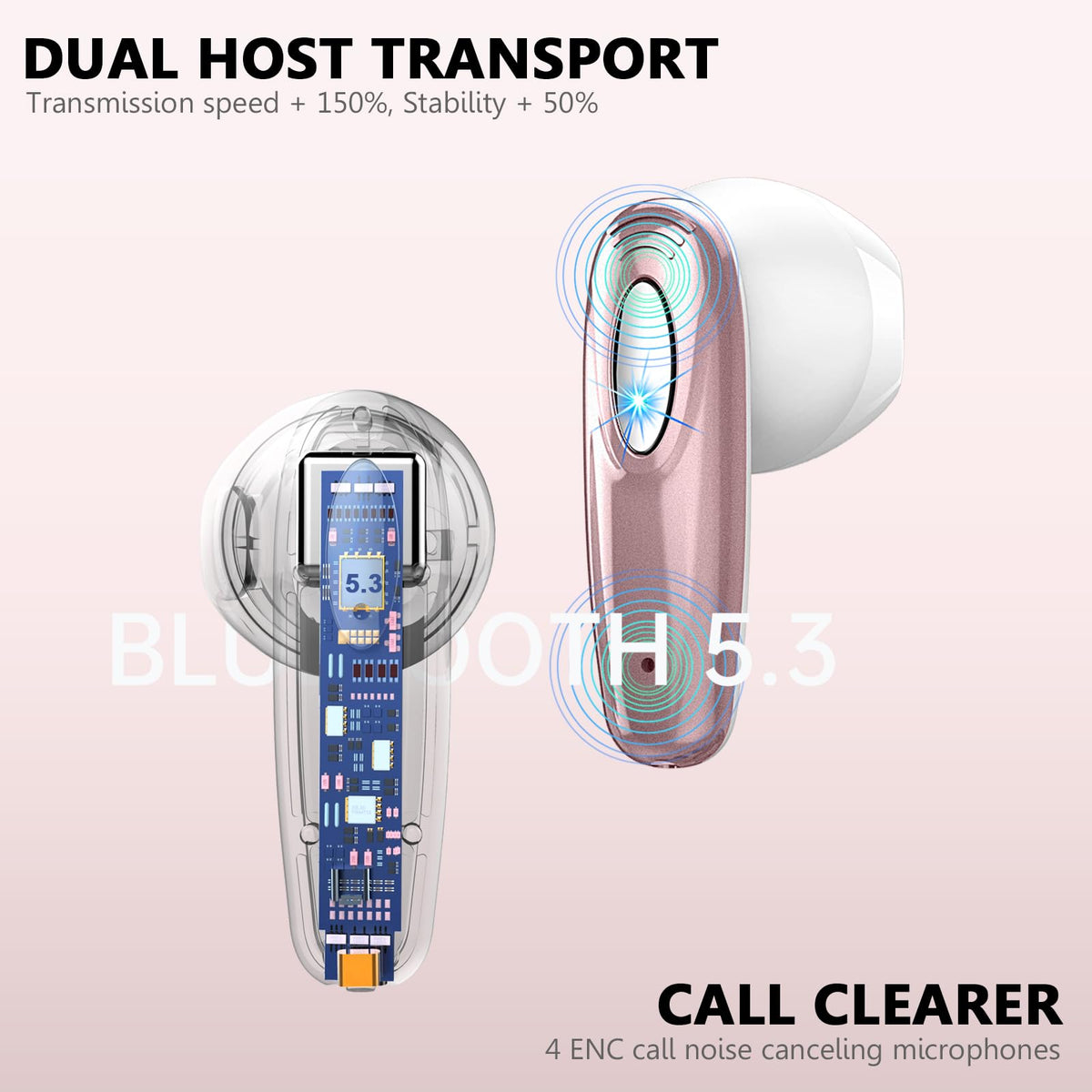 Motast Rose Gold earbuds worn during a run with secure semi-in-ear fit.
