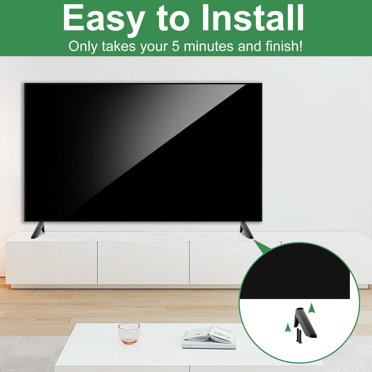 Motiexic Insignia TV leg set packaging ready for quick grab-and-go setup