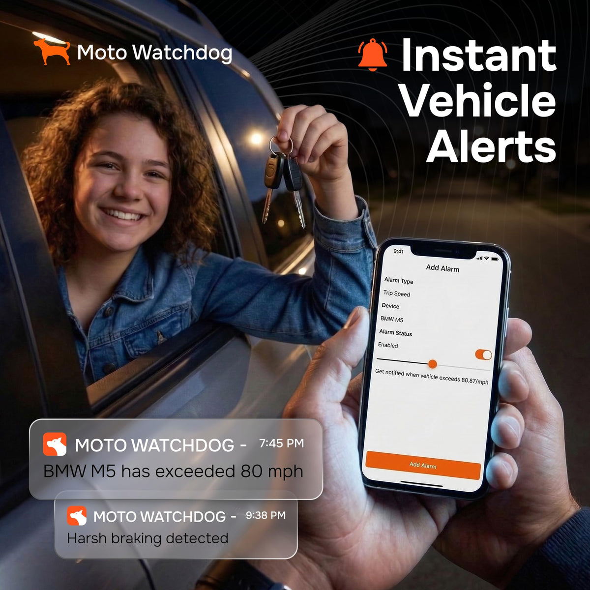 Moto Watchdog geofence alerts notify entry and exit from defined zones.
