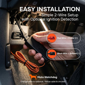 Moto Watchdog uses vehicle power for maintenance-free operation.