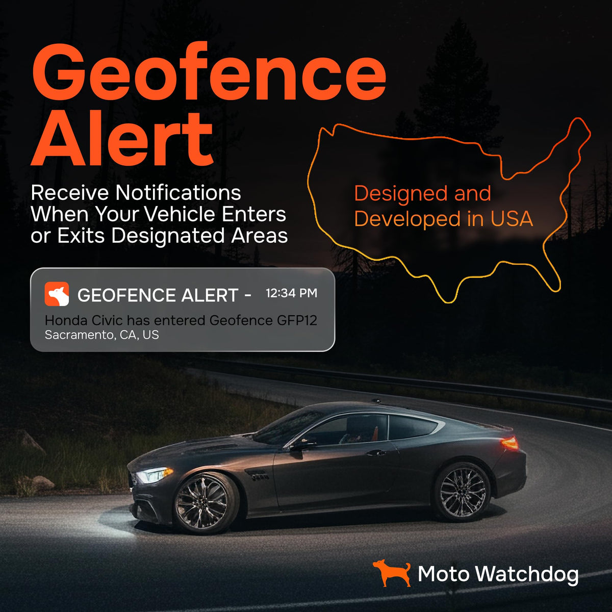 Moto Watchdog real-time location map available on web and mobile.