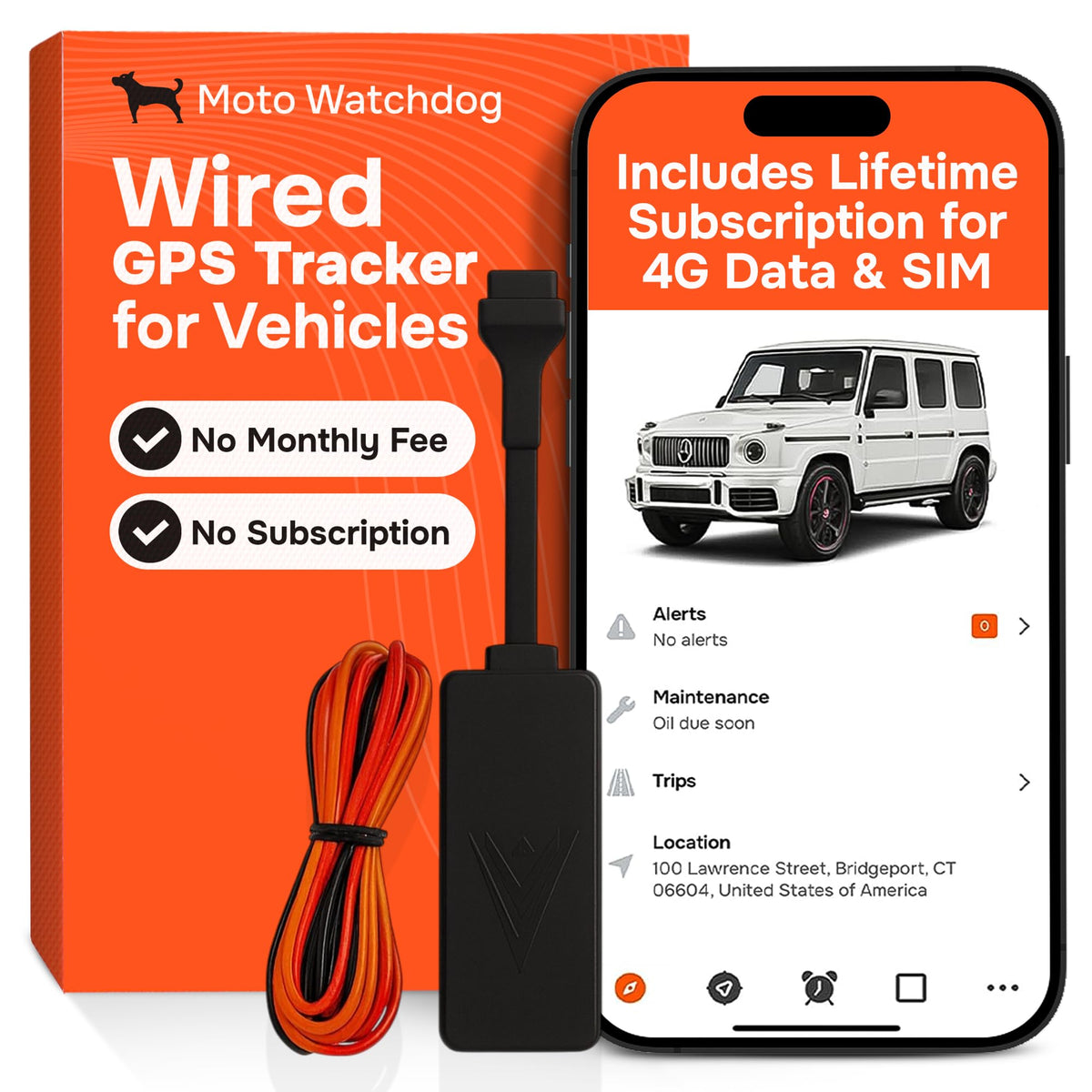 Moto Watchdog wired GPS tracker provides real-time vehicle location for fleets.