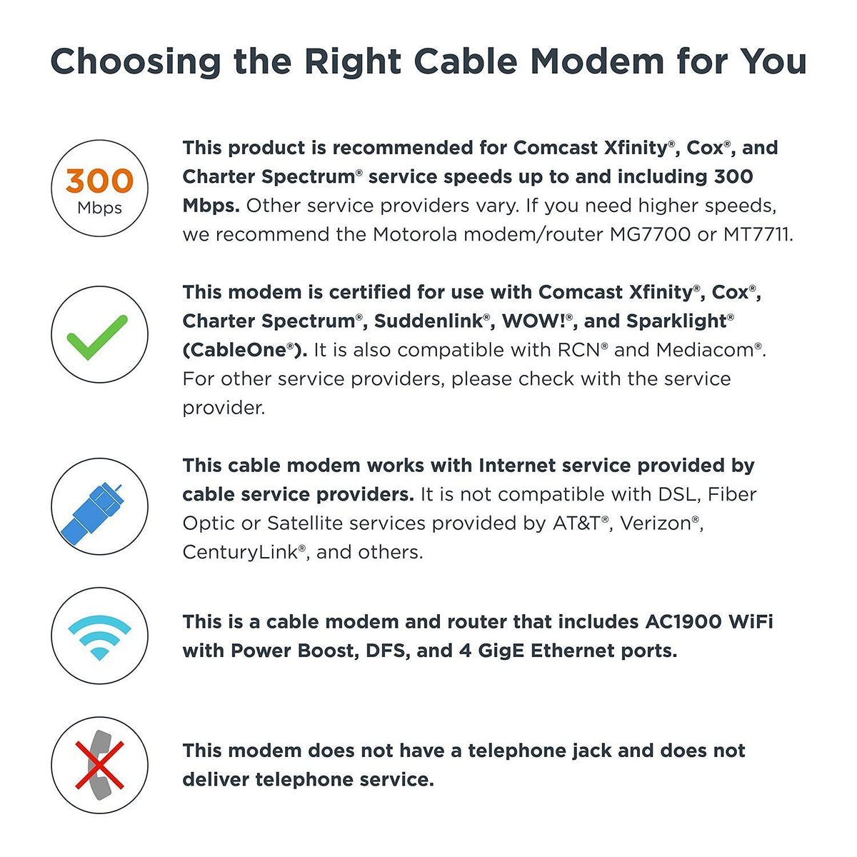 Motorola MG7550 built-in firewall and protection for home networks.