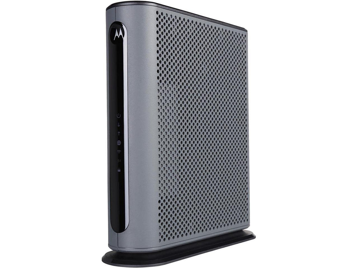 Motorola MG7550 front view: all-in-one space-saving modem and router for home networks.