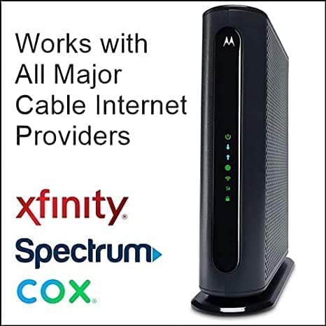 Motorola MG7550 next to ethernet cable showing gigabit ports for reliable wired speed