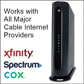 Motorola MG7550 next to ethernet cable showing gigabit ports for reliable wired speed