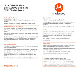 Motorola MG7550 two-year warranty with surge protection.