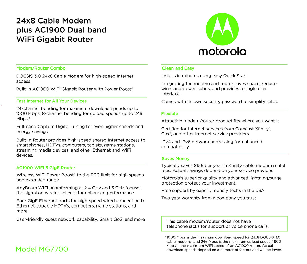 Motorola MG7700 box contents layout ready for quick setup and activation.