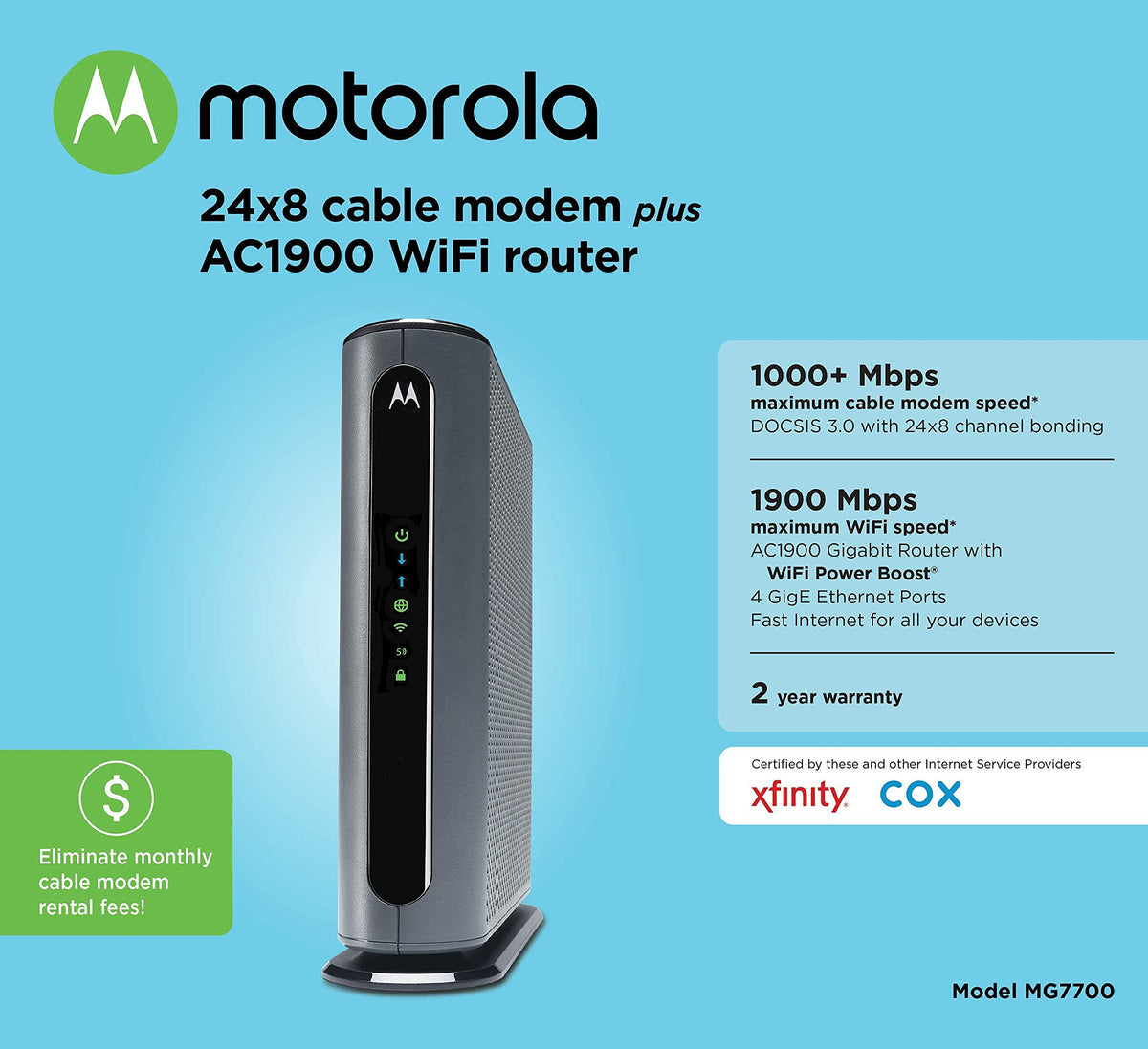 Motorola MG7700 setup guide image illustrating simple self-installation steps.
