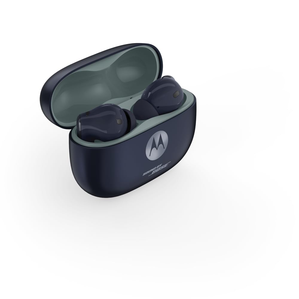 Motorola Moto Buds 2 Plus case open displaying earbuds for easy access.