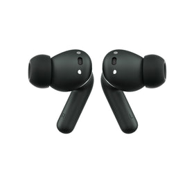Close-up of Motorola Moto Buds+ with Bose branding signaling premium sound