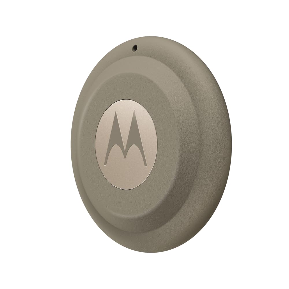 Motorola Moto Tag 2 beside a wallet showing compact size and portability