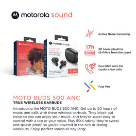 Motorola Sound Moto Buds 500 close-up of earbud surface, showing texture and build quality