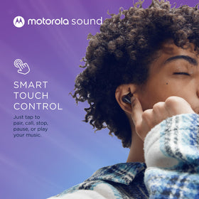 Motorola Sound Moto Buds 500 label and specs on case interior, showing clear product information